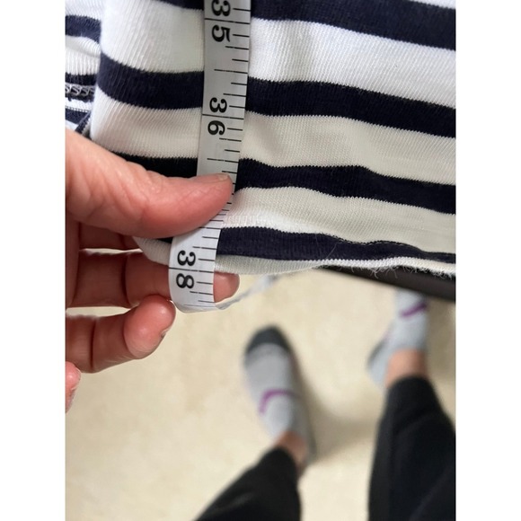 Talbots Striped Knit Dress Lace-Up Neck Short Sleeve Casual White Black M - Picture 6 of 7